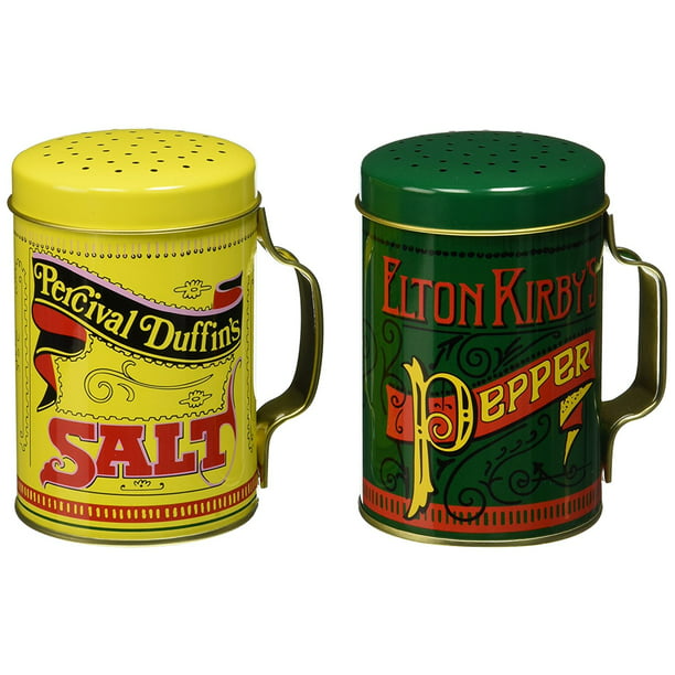 Norpro Vintage Old Style Ad Advertisement Tin Plated Salt and Pepper Shaker Set